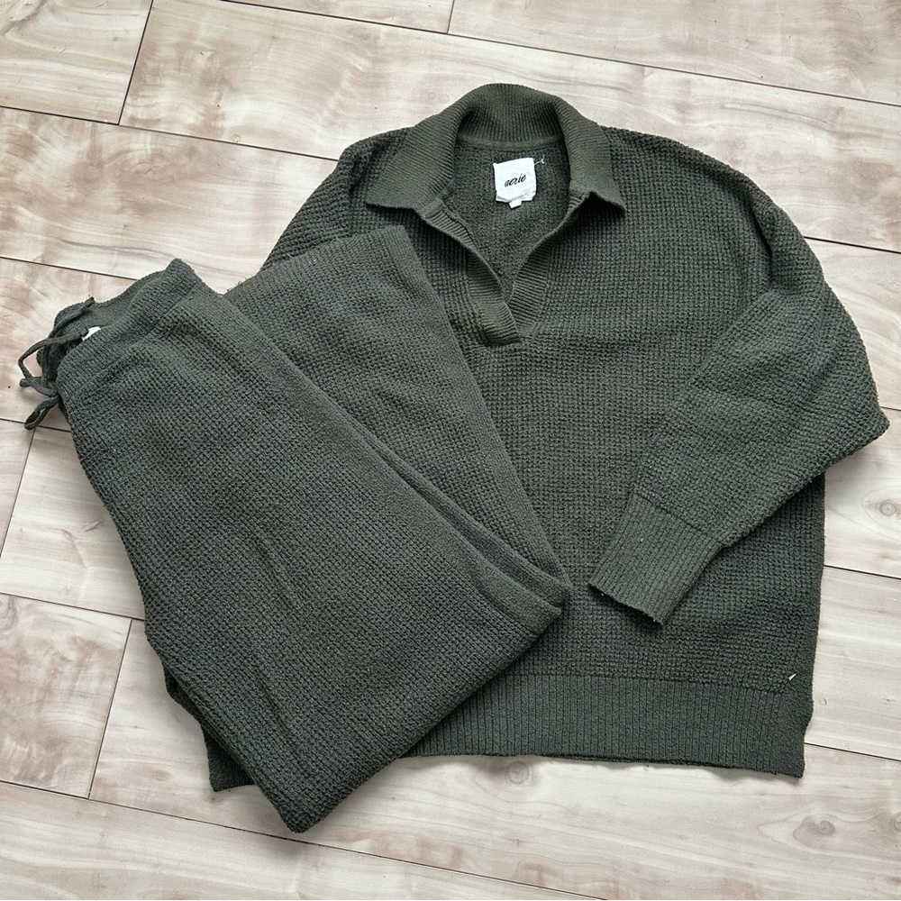 Aerie Waffle Lounge Set in Deep Olive